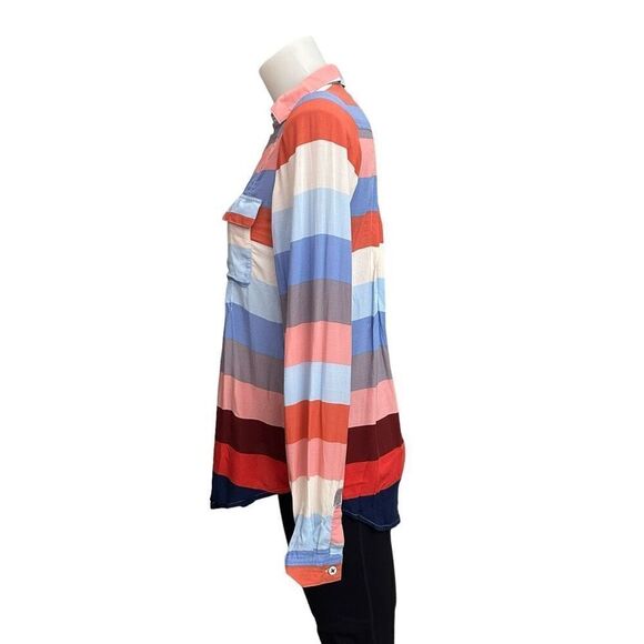 Anthropologie Maeve Wynwood Color Block Long‎ Sleeve Button Down Top sz 2 flawed - Picture 2 of 9